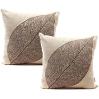 Luxbon 2 Funda Cojin Almohada Vena de Hoja Marrón Lino Duradero Decoración para Sofá Cama Coche Regalo del día de la…